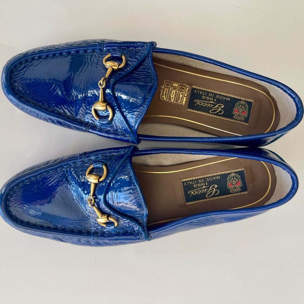 Gucci Blue Patent Leather 1953 Horsebit Slip On Loafers Size 34 - Picture 3 of 7